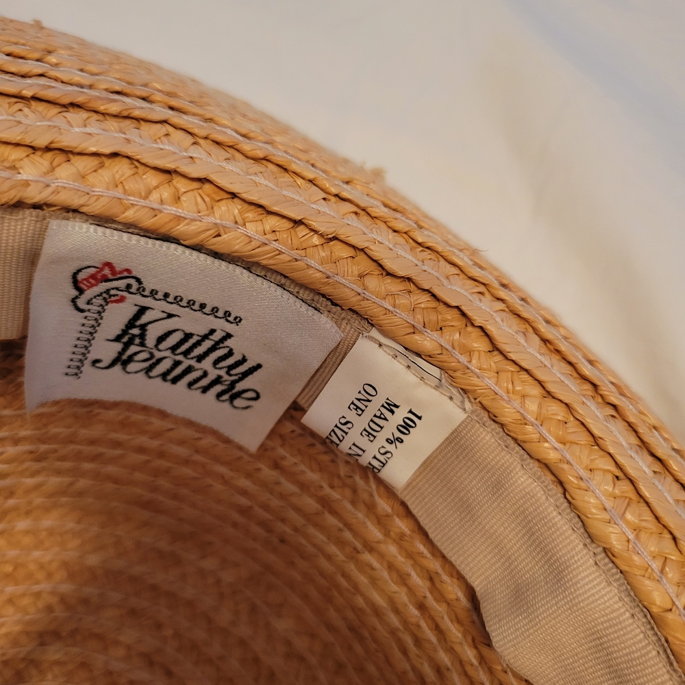 Elegant Tan Straw Hat with Beaded Trim - Picture 2 of 2